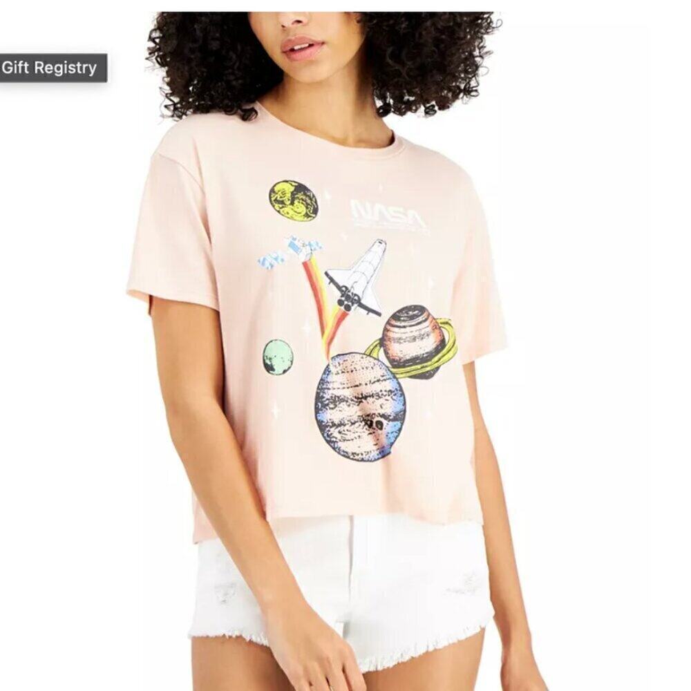 Grayson Threads Pink Graphic T-Shirt Size S Planets Space Print Tee Nasa